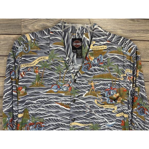 Harley Davidson Hawaiian Surfer Shirt XL Mens Vintage Hawaii Made in USA - Picture 2 of 10
